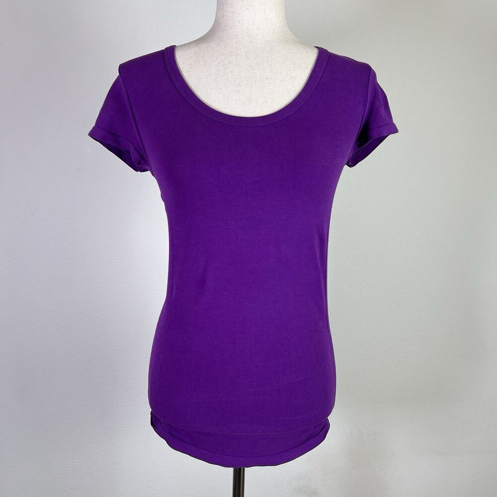 Athleta‎ Athletic Top Women's XS Purple Short Sleeve Stretch Cinch Sides Workout